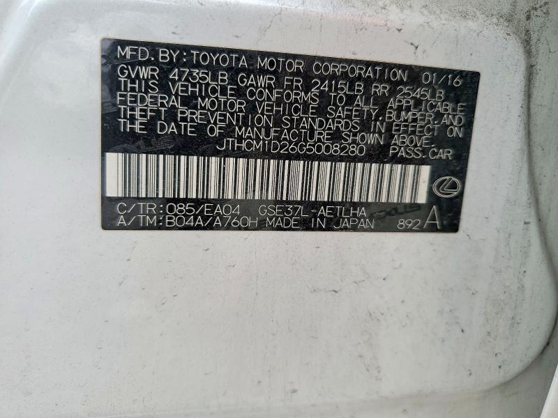 Aukcja sprzedaży 2016 Lexus Is, vin: JTHCM1D26G5008280, numer aukcji: 62203016