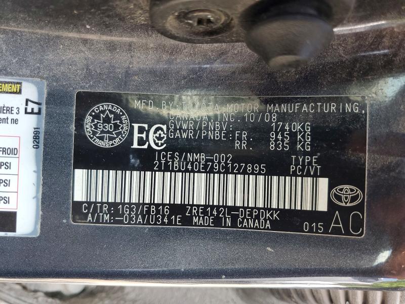 Aukcja sprzedaży 2009 Toyota Corolla, vin: 2T1BU40E79C127895, numer aukcji: 62214016