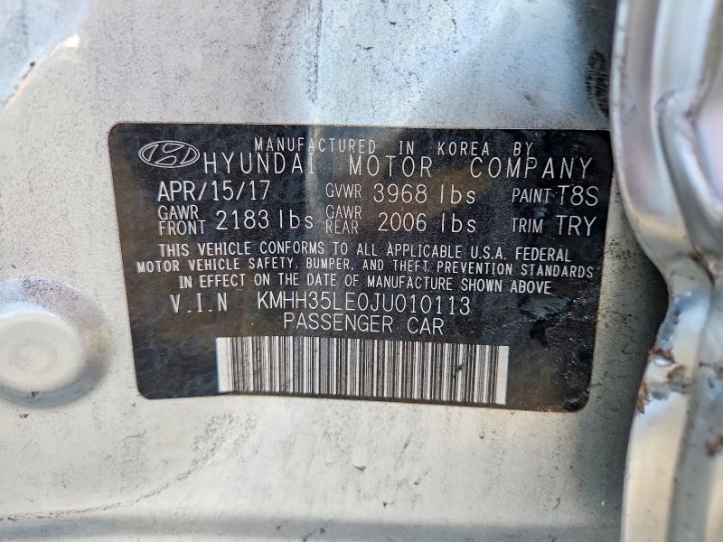 2018 Hyundai 4dr მანქანა იყიდება აუქციონზე, vin: KMHH35LE0JU010113, აუქციონის ნომერი: 59324016