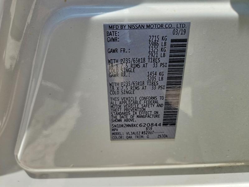 Продаж на аукціоні авто 2019 Nissan Pathfinder, vin: 5N1DR2MN8KC620844, номер лоту: 63596956