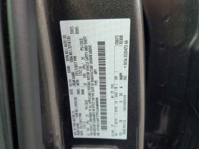 61742066 :رقم المزاد ، 1FMCU0F77FUA48906 vin ، 2015 Ford Escape مزاد بيع