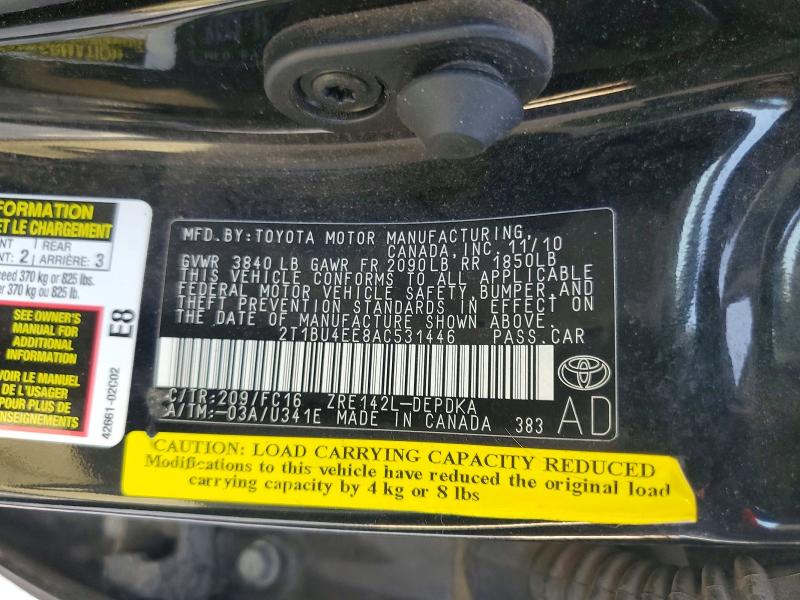 Aukcja sprzedaży 2010 Toyota Corolla, vin: 2T1BU4EE8AC531446, numer aukcji: 59744486