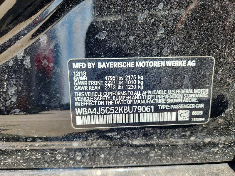 2019 Bmw 440i მანქანა იყიდება აუქციონზე, vin: WBA4J5C52KBU79061, აუქციონის ნომერი: 60936966