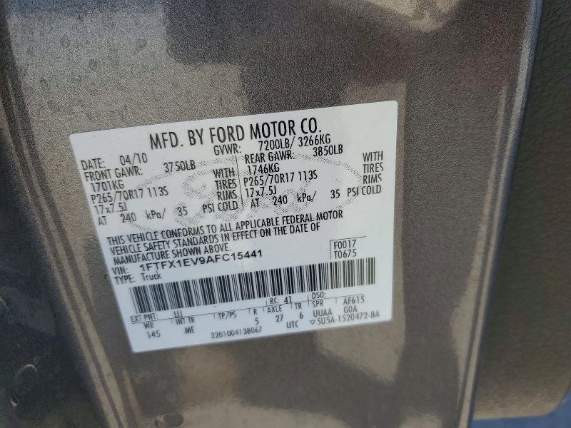60753676 :رقم المزاد ، 1FTFX1EV9AFC15441 vin ، 2010 Ford F150 مزاد بيع