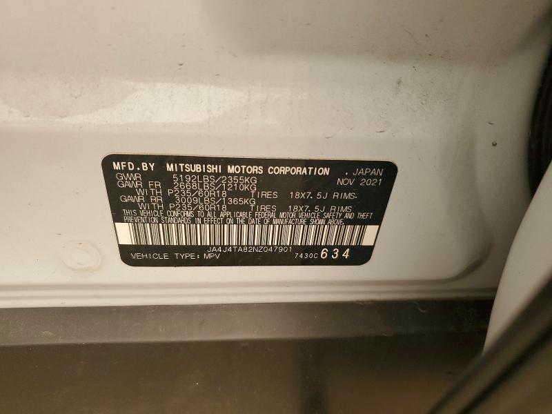 2022 Mitsubishi Outlander მანქანა იყიდება აუქციონზე, vin: JA4J4TA82NZ047901, აუქციონის ნომერი: 61225526