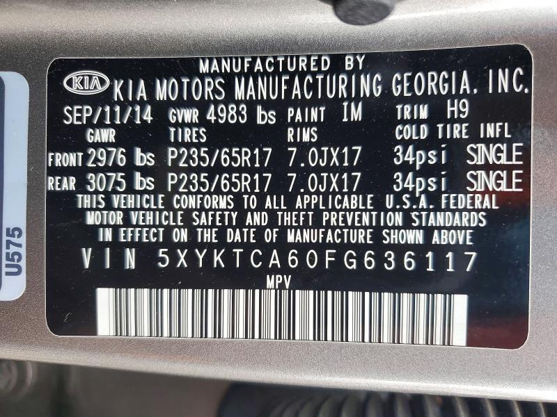 Продаж на аукціоні авто 2015 Kia Sorento, vin: 5XYKTCA60FG636117, номер лоту: 63364296