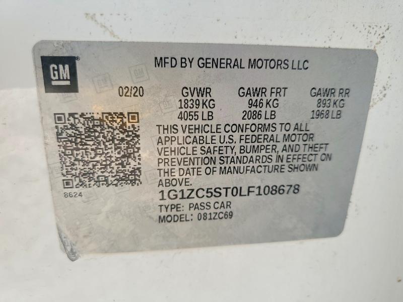 2020 Chevrolet Malibu მანქანა იყიდება აუქციონზე, vin: 1G1ZC5ST0LF108678, აუქციონის ნომერი: 61288566