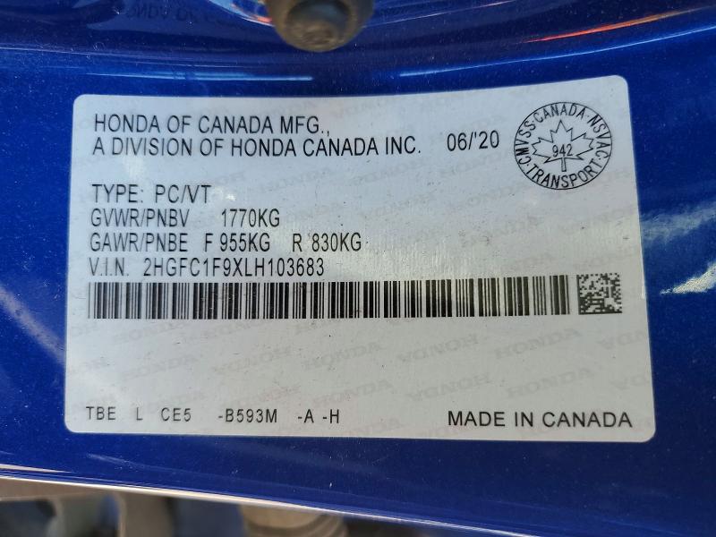 Продажа на аукционе авто 2020 Honda Civic, vin: 2HGFC1F9XLH103683, номер лота: 60062656
