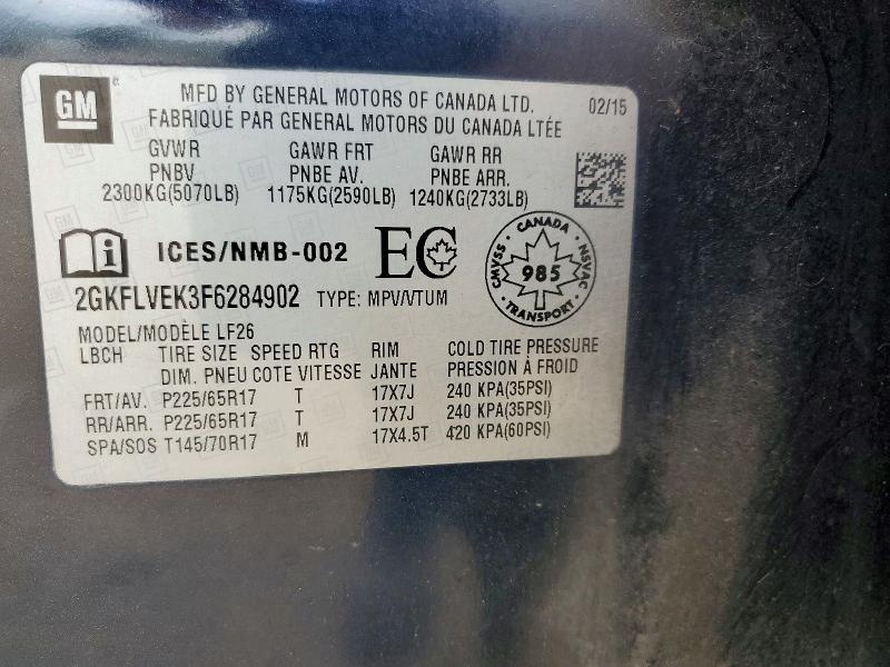 Aukcja sprzedaży 2015 Gmc Terrain, vin: 2GKFLVEK3F6284902, numer aukcji: 60467656