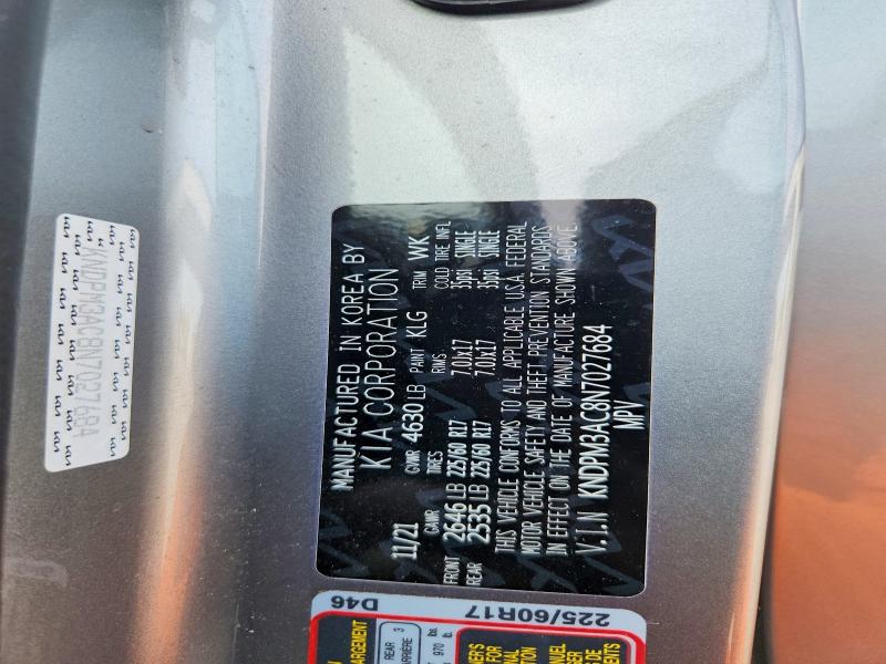 61067996 :رقم المزاد ، KNDPM3AC8N7027684 vin ، 2022 Kia Sportage مزاد بيع