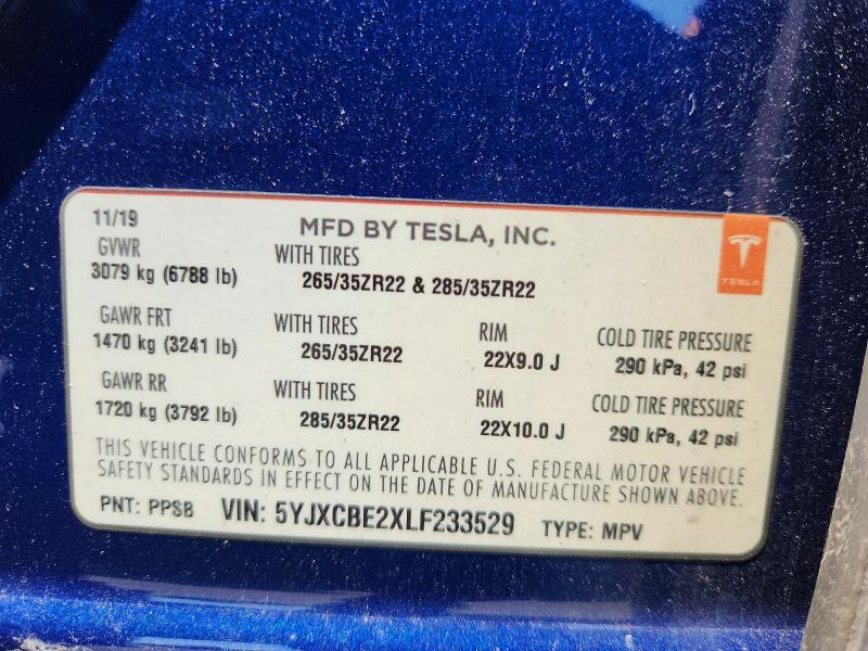 Продажа на аукционе авто 2020 Tesla Model X, vin: 5YJXCBE2XLF233529, номер лота: 59822636