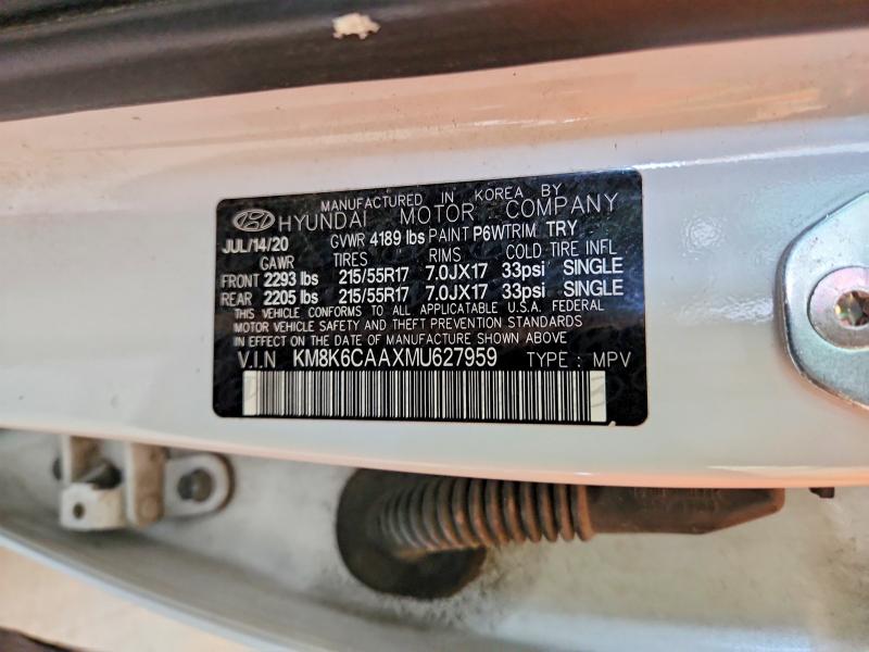 2021 Hyundai Kona მანქანა იყიდება აუქციონზე, vin: KM8K6CAAXMU627959, აუქციონის ნომერი: 62966146