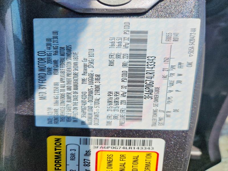 Продажа на аукционе авто 2020 Ford Fusion, vin: 3FA6P0G74LR143343, номер лота: 61478926