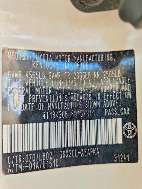 2006 Toyota Avalon მანქანა იყიდება აუქციონზე, vin: 4T1BK36B36U157841, აუქციონის ნომერი: 62921356