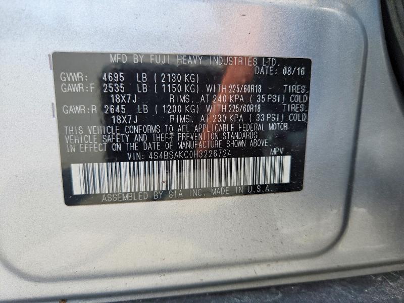 Продаж на аукціоні авто 2017 Subaru Outback, vin: 4S4BSAKC0H3226724, номер лоту: 62453766
