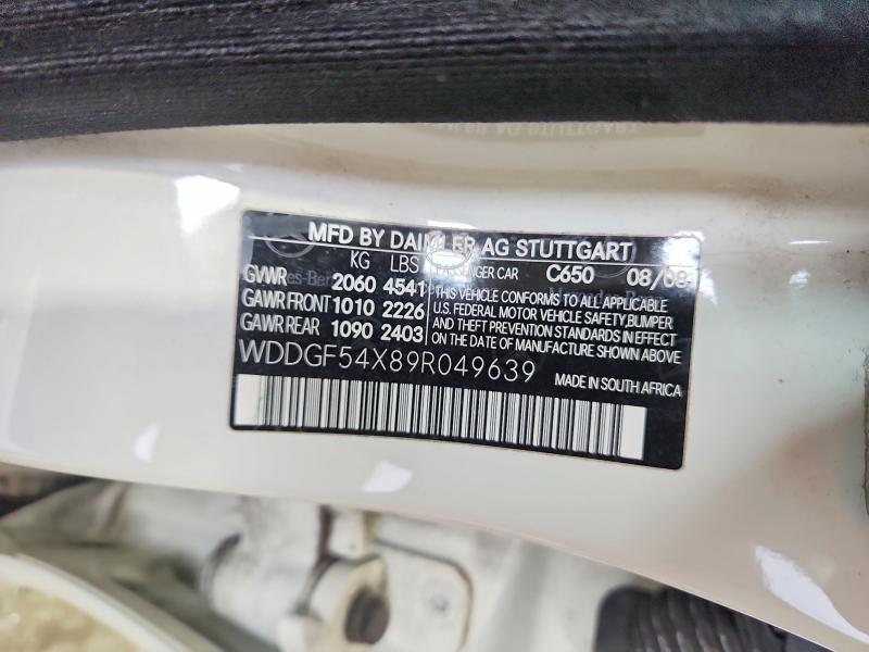 Продажа на аукционе авто 2009 Mercedes-benz C, vin: WDDGF54X89R049639, номер лота: 59860366