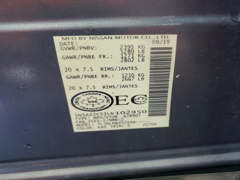Aukcja sprzedaży 2020 Nissan Murano, vin: 5N1AZ2CS3LN102950, numer aukcji: 63201626