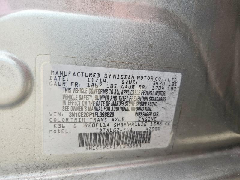 2015 Nissan Versa Note მანქანა იყიდება აუქციონზე, vin: 3N1CE2CP1FL398529, აუქციონის ნომერი: 61574116