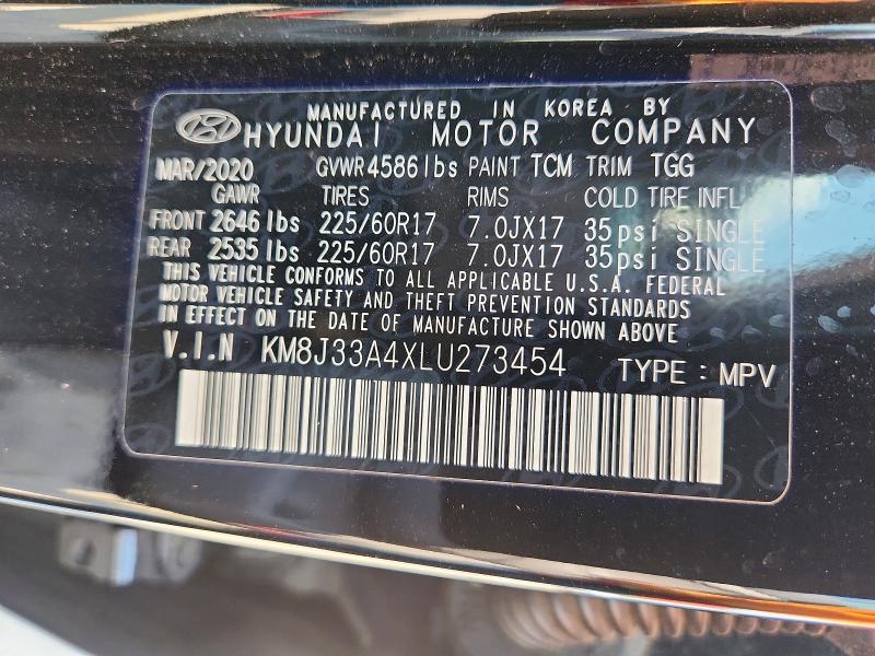 2020 Hyundai Tucson მანქანა იყიდება აუქციონზე, vin: KM8J33A4XLU273454, აუქციონის ნომერი: 62100506