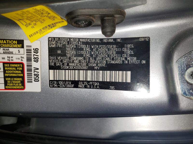 Aukcja sprzedaży 2013 Toyota Sienna, vin: 5TDDK3DC4DS050887, numer aukcji: 60565186