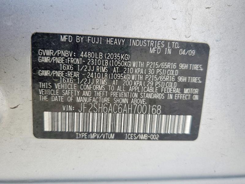 Aukcja sprzedaży 2010 Subaru Forester, vin: JF2SH6AC6AH700168, numer aukcji: 61555826