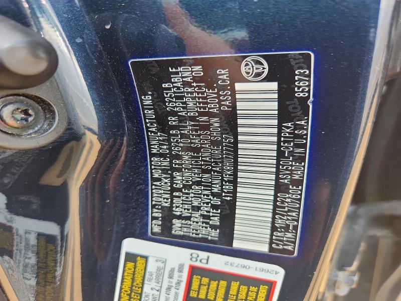 2017 Toyota Camry მანქანა იყიდება აუქციონზე, vin: 4T1BF1FK8HU777757, აუქციონის ნომერი: 60578016