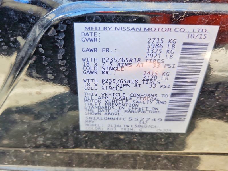 63393896 :رقم المزاد ، 5N1AL0MN4FC552749 vin ، 2015 Infiniti Qx60 مزاد بيع