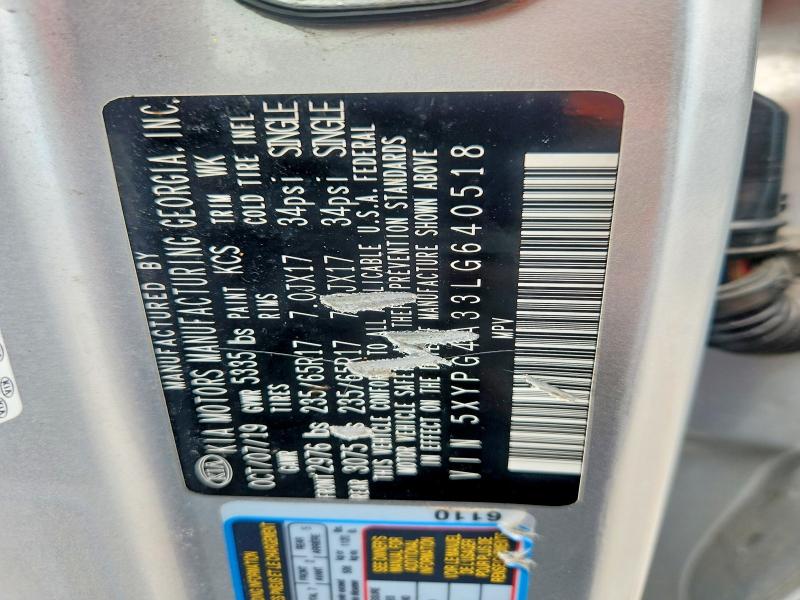 Aukcja sprzedaży 2020 Kia Sorento, vin: 5XYPG4A33LG640518, numer aukcji: 60326576