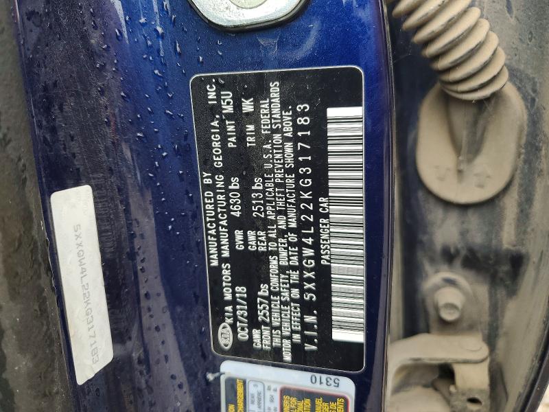 62280866 :رقم المزاد ، 5XXGW4L22KG317183 vin ، 2019 Kia Optima مزاد بيع