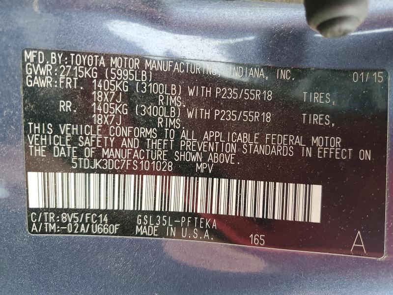 Aukcja sprzedaży 2015 Toyota Sienna, vin: 5TDJK3DC7FS101028, numer aukcji: 61548306