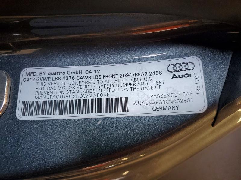 2012 Audi R8 მანქანა იყიდება აუქციონზე, vin: WUAENAFG3CN002501, აუქციონის ნომერი: 59357156
