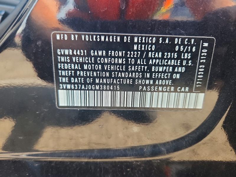 60207276 :رقم المزاد ، 3VW637AJ0GM380415 vin ، 2016 Volkswagen Jetta مزاد بيع