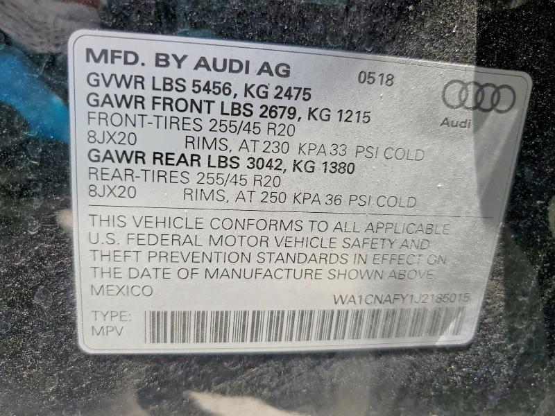 Aukcja sprzedaży 2018 Audi Q5, vin: WA1CNAFY1J2185015, numer aukcji: 61600886