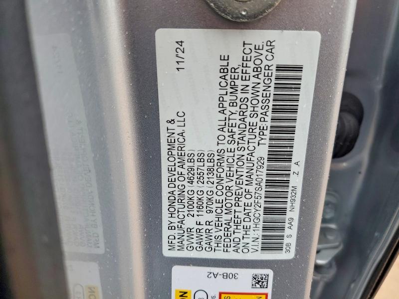 62304816 :رقم المزاد ، 1HGCY2F57SA017929 vin ، 2025 Honda Accord مزاد بيع