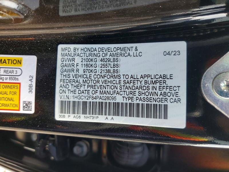Продаж на аукціоні авто 2023 Honda Accord, vin: 1HGCY2F84PA028095, номер лоту: 61641636