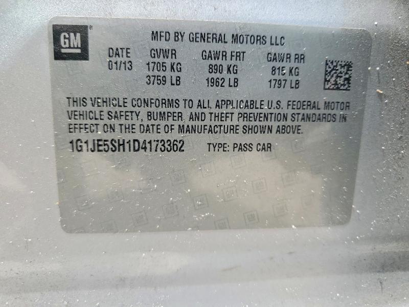 2013 Chevrolet Sonic მანქანა იყიდება აუქციონზე, vin: 1G1JE5SH1D4173362, აუქციონის ნომერი: 60460056