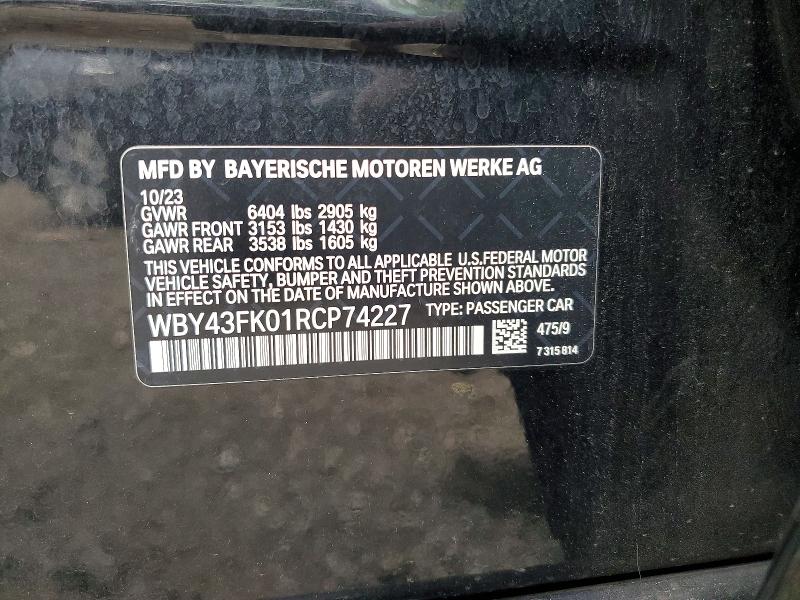 60688376 :رقم المزاد ، WBY43FK01RCP74227 vin ، 2024 Bmw I5 مزاد بيع