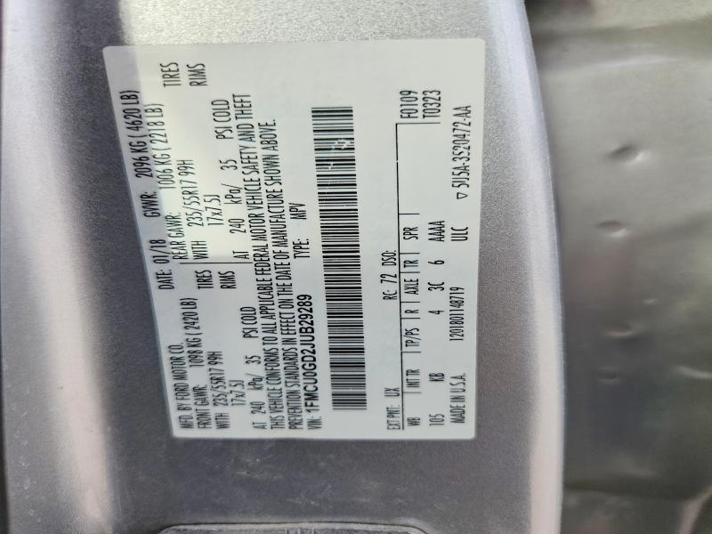 61682906 :رقم المزاد ، 1FMCU0GD2JUB29289 vin ، 2018 Ford Escape مزاد بيع