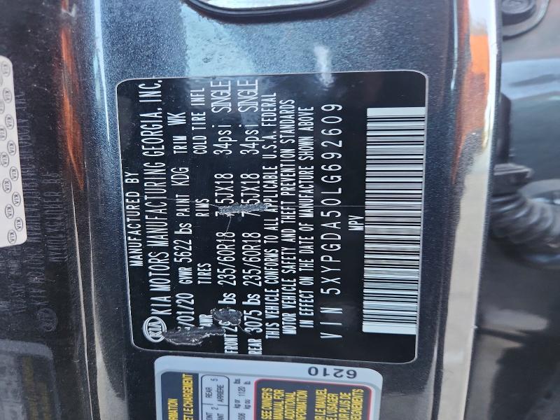 61816996 :رقم المزاد ، 5XYPGDA50LG692609 vin ، 2020 Kia Sorento مزاد بيع