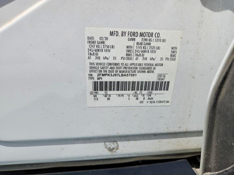60063266 :رقم المزاد ، 2FMPK3J97LBA57091 vin ، 2020 Ford Edge مزاد بيع