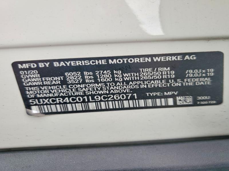 62760336 :رقم المزاد ، 5UXCR4C01L9C26071 vin ، 2020 Bmw X5 مزاد بيع