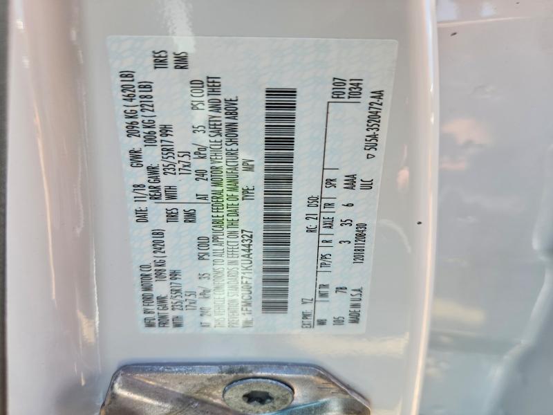 60628306 :رقم المزاد ، 1FMCU0F71KUA44327 vin ، 2019 Ford Escape مزاد بيع