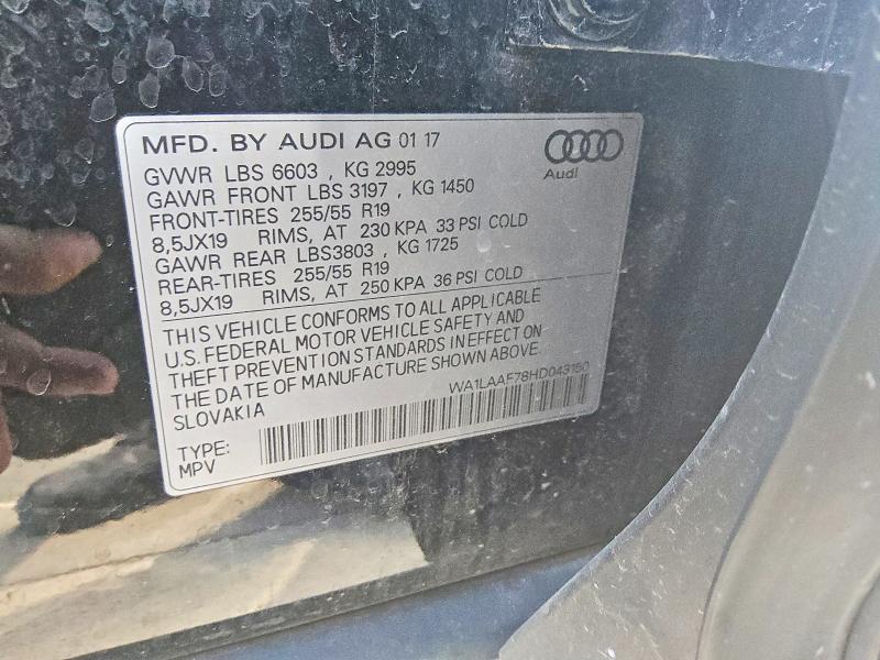 2017 Audi Q7 მანქანა იყიდება აუქციონზე, vin: WA1LAAF78HD043150, აუქციონის ნომერი: 57893096