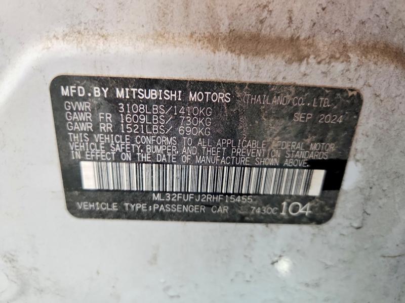Aukcja sprzedaży 2024 Mitsubishi Mirage, vin: ML32FUFJ2RHF15455, numer aukcji: 61393576