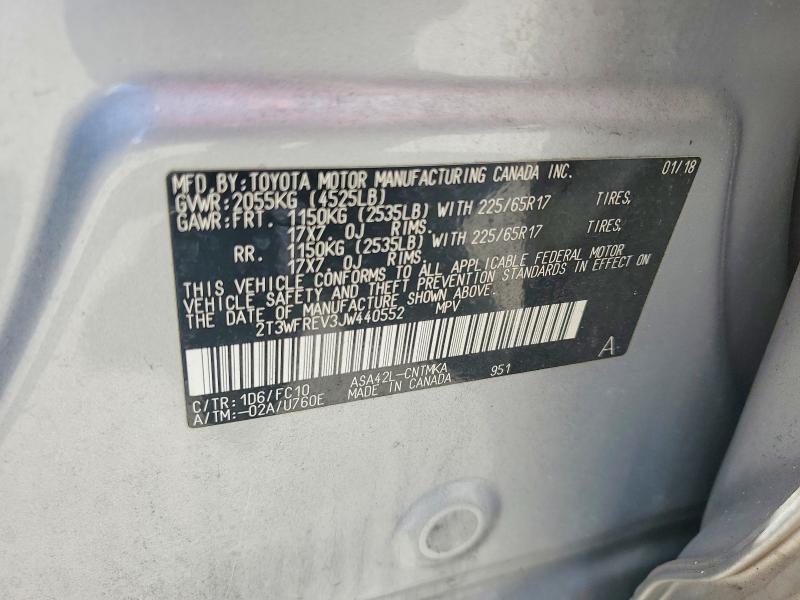 Продажа на аукционе авто 2018 Toyota Rav4, vin: 2T3WFREV3JW440552, номер лота: 59293006