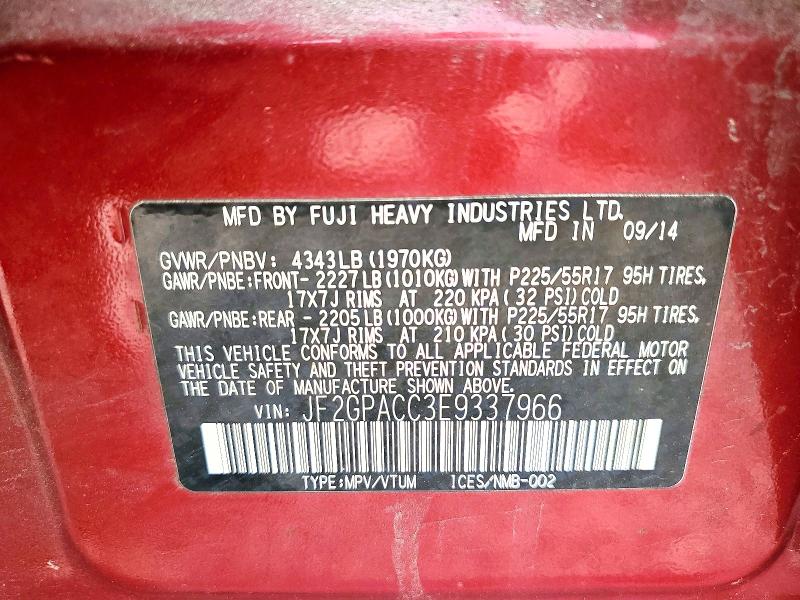 60859636 :رقم المزاد ، JF2GPACC3E9337966 vin ، 2014 Subaru Xv Crosstrek مزاد بيع