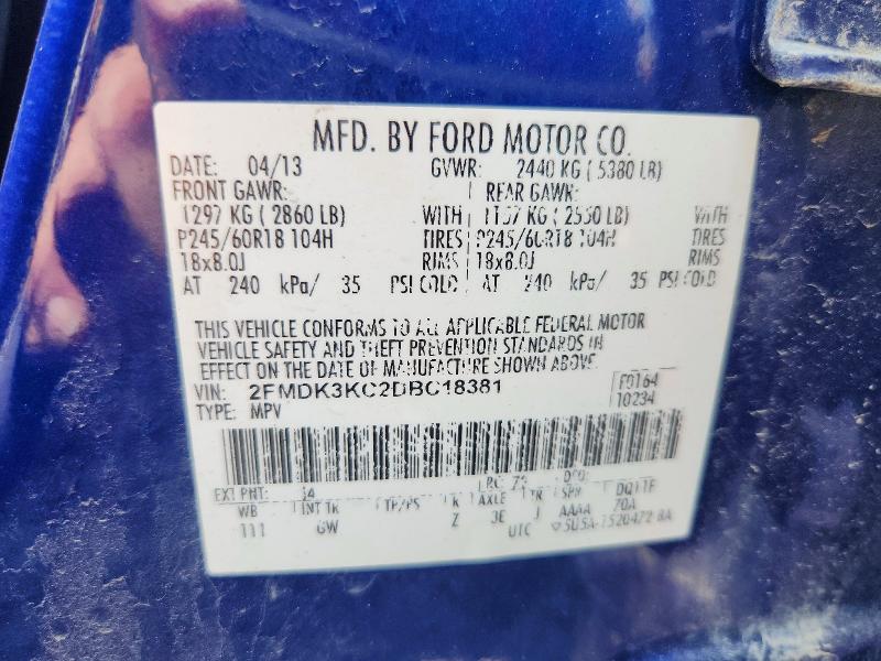 62103616 :رقم المزاد ، 2FMDK3KC2DBC18381 vin ، 2013 Ford Edge مزاد بيع