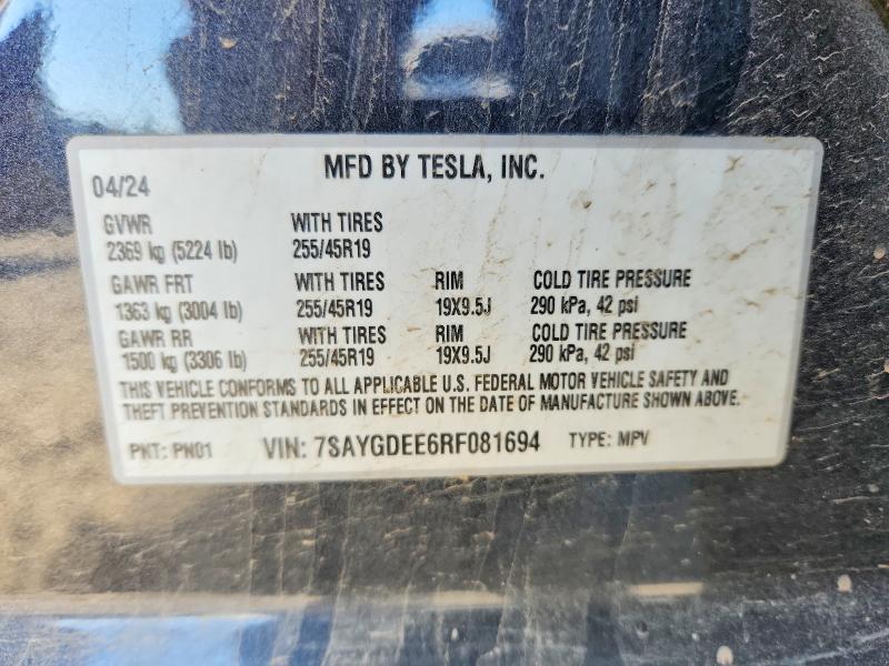 85448535 :رقم المزاد ، 7SAYGDEE6RF081694 vin ، 2024 Tesla Model Y مزاد بيع
