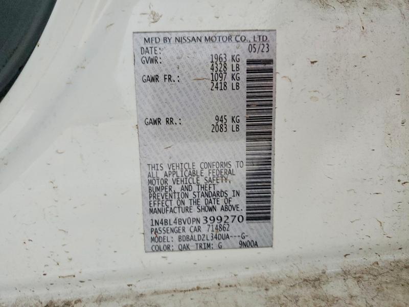 2023 Nissan Altima მანქანა იყიდება აუქციონზე, vin: 1N4BL4BV0PN399270, აუქციონის ნომერი: 59682196