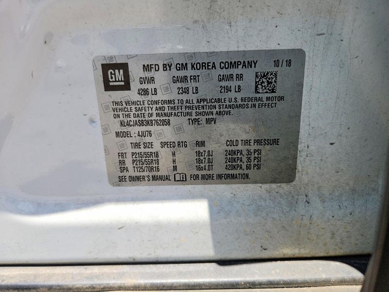 Aukcja sprzedaży 2019 Buick Encore, vin: KL4CJASB3KB762058, numer aukcji: 59384616